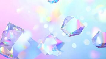 Floating Iridescent Crystals on Pastel Background, Abstract Rendering video