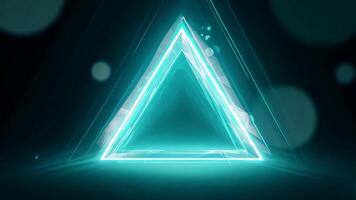 abstrakt turkos triangel med lysande rader och mjuk bokeh lampor i de mörk video