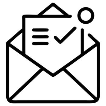contorno de abierto sobre con documento, marca de verificación, y notificación circulo vector