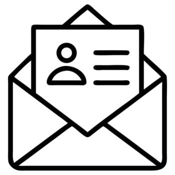 Outline open envelope illustration with profile and text document detail vector