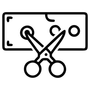 Scissors cutting paper with corner marking in simple line art style icon vector