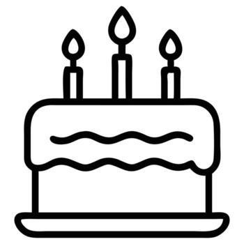 Simple line drawing of frosted cake with three candles outline vector