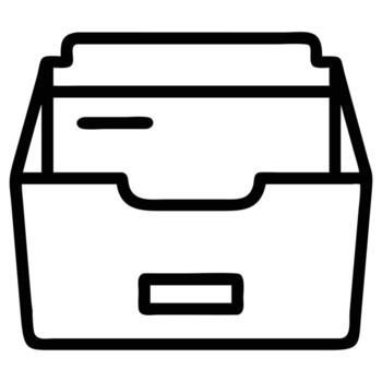 Simple outline icon of file cabinet drawer with documents and front handle vector