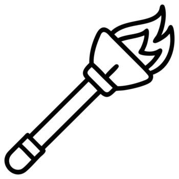 Torch with burning flame in simple black outline style vector