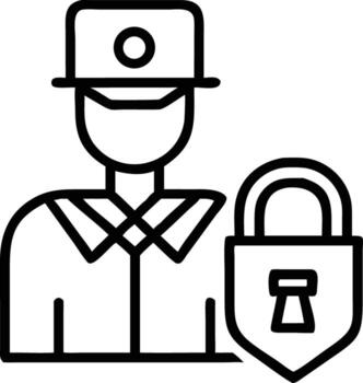 Security guard outline icon with padlock for protection system concept design vector