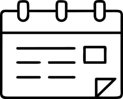 Simple calendar page icon with lines and folded corner in outline style vector