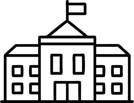 Simple building with flag icon in minimalist black outline style vector