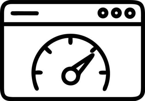 Simple dashboard line icon showing speed gauge inside application window for user interface vector