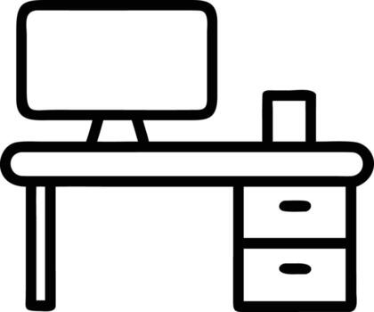 Simple desk with monitor and drawers in outline style illustration vector