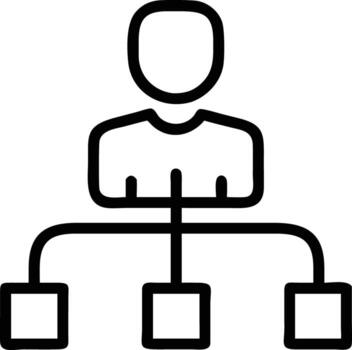 Simple flowchart icon illustration depicting person connected to three elements in outline style vector