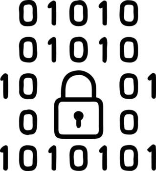 Simple line art padlock among binary code representing cyber security concept vector