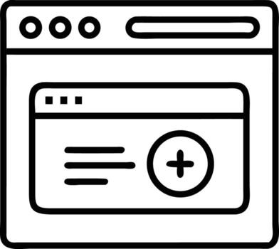 Simple line art style browser window with plus icon website interface vector