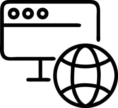 sencillo línea Arte estilo de computadora monitor con redondo botones y mundo globo icono vector