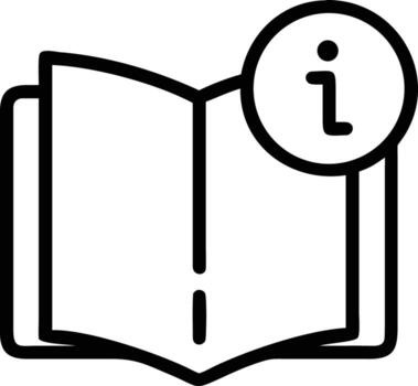 Simple line drawing of an open book icon with an information symbol vector
