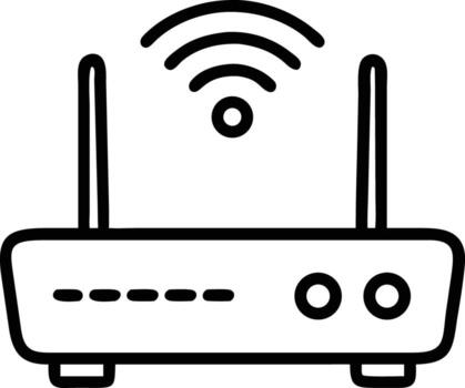 sencillo contorno de inalámbrico Internet enrutador icono con antena señales vector