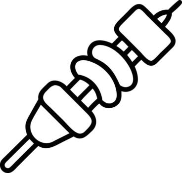Skewer with marshmallow and sausage in simple outline style food icon vector