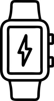 Smartwatch charging outline icon with lightning bolt symbol on screen for simple interface design vector