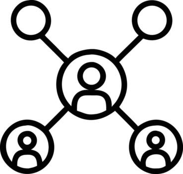Social network diagram with group member avatars and networking connections in outline style vector
