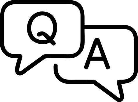 Speech bubbles with question and answer in simple black line icon style vector