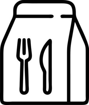 Takeout food box icon with fork and knife simple line art style vector