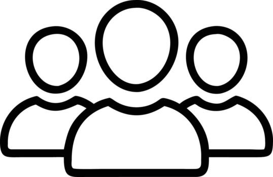 Team outline icon representing a group of three people for user interface design vector