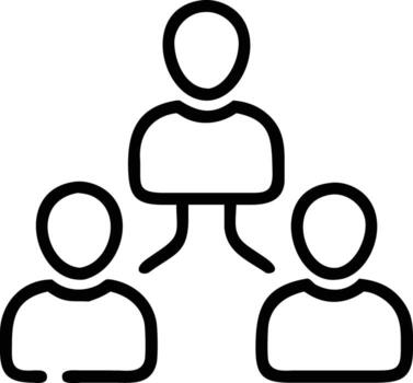 Teamwork outline icon illustrating organization chart with leader and subordinates in black vector