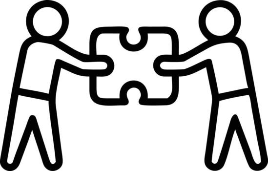 Teamwork outline icon with two people solving jigsaw puzzle connection problem vector