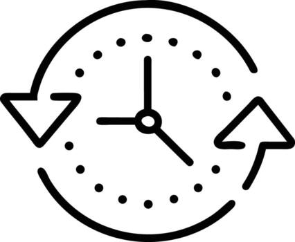 Thin line clock icon with circular arrows indicating time change process vector