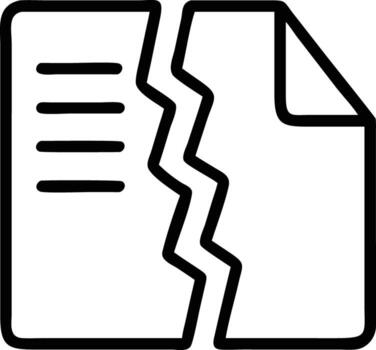 Torn document icon, broken paper sheet outline drawing for web design vector
