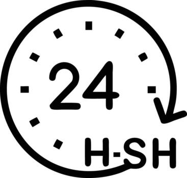 Twentyfour hour service clock face icon for assistance and support vector