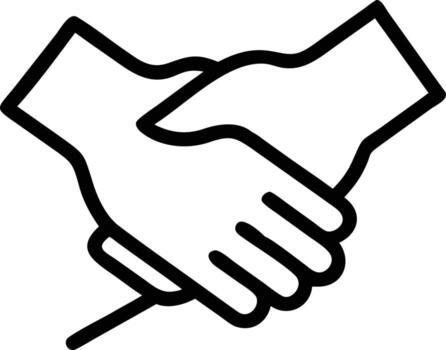 Two hands in a handshake, isolated line art icon for business and deal concepts vector