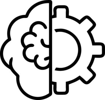 Brain and gear icon, linear concept of thinking and mechanical process vector