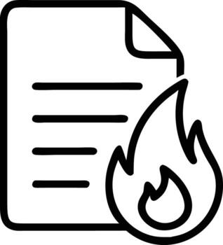 Burning document icon illustration with text lines and curled page corner vector