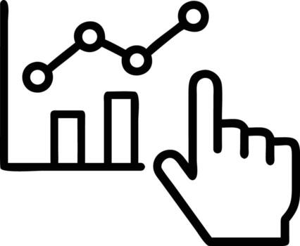 chart, graph, statistics icon with hand cursor touching for data analysis vector