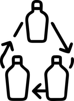 Circular flow diagram with three bottles and arrows line art style vector