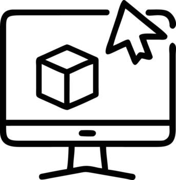 computadora pantalla con un 3d cubo y cursor línea Arte icono vector