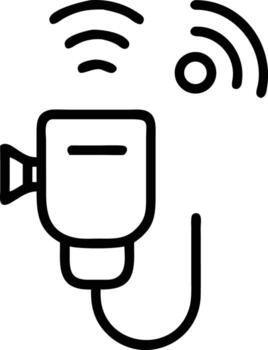 Connected medical device with signal waves in outline icon style vector