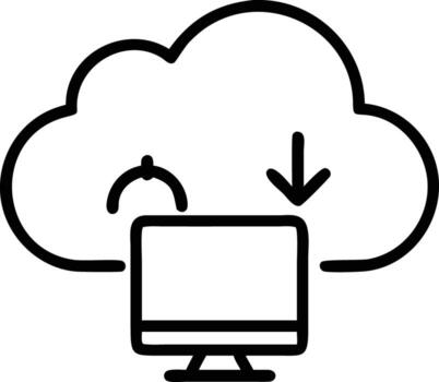 computadora con nube y descargar flecha en mínimo línea Arte vector