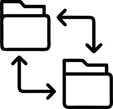 Data synchronization hand drawn icon with arrows and folders in outline style vector