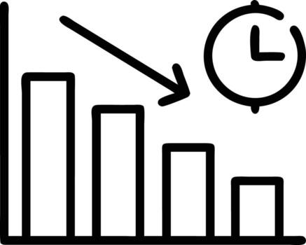 Declining bar chart with arrow and timer line art icon vector