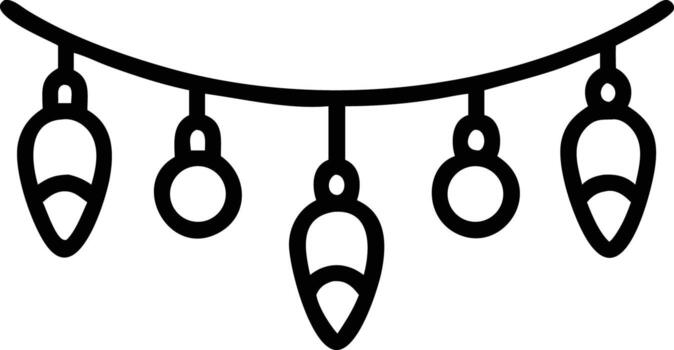 Decorative light string with unique bulb shapes in simple outline style vector