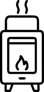 drawing of fireplace with visible fire, steam, in outline style vector