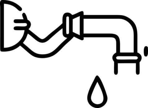 Dripping faucet with pipe, simple line drawing plumbing icon for water conservation projects vector