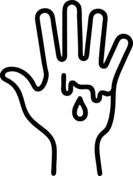 Dripping substance on open hand icon in outline simple style vector