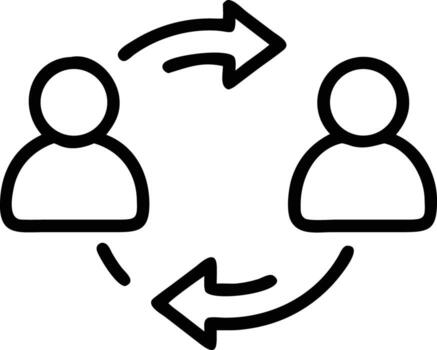 Exchange icon with two people and circular arrows in simple line style vector