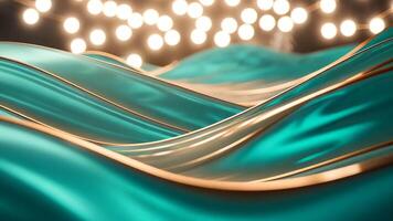 Abstract Flowing Teal Fabric With Golden Threads and Bokeh Lights video
