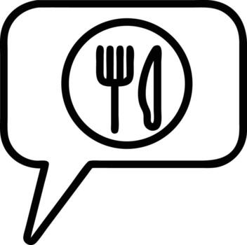 Food symbol in speech bubble with fork and knife simple icon vector