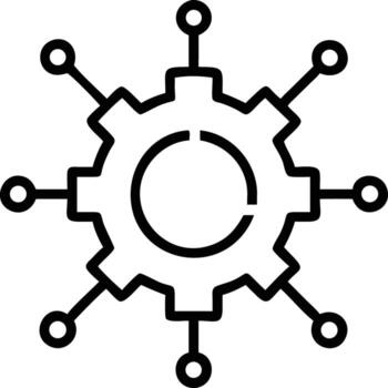 Gear mechanism icon with circular connections in outline drawing for engineering projects vector