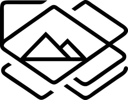 Geometric mountain logo design with overlapping square frame and rounded corners vector