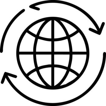 Global circle with arrows symbol in a simple line art style isolated vector